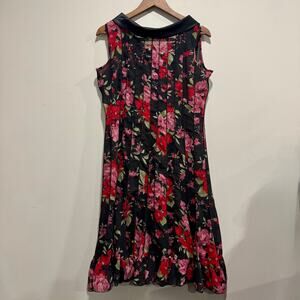 Sheer Floral Midi Dress Dark Romantic Gothic Satin Collar Size 8